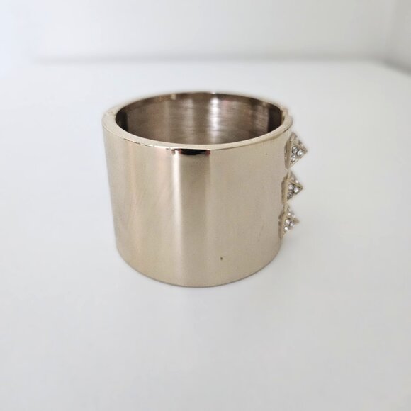 VICTORIA'S SECRET Gold Tone Rhinestone Studded Cuff Bracelet, Hinge Opening - Picture 9 of 11